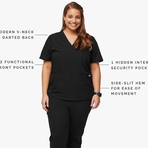 NWOT FIGS Casma Three-Pocket Scrub Top for Women Black Size XXS - Picture 3 of 4